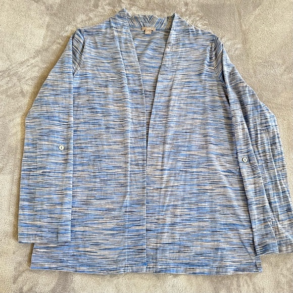 J. Jill Women’s Thin Blue Striped Transformer Long Sleeve Cotton Cardigan - Picture 1 of 3